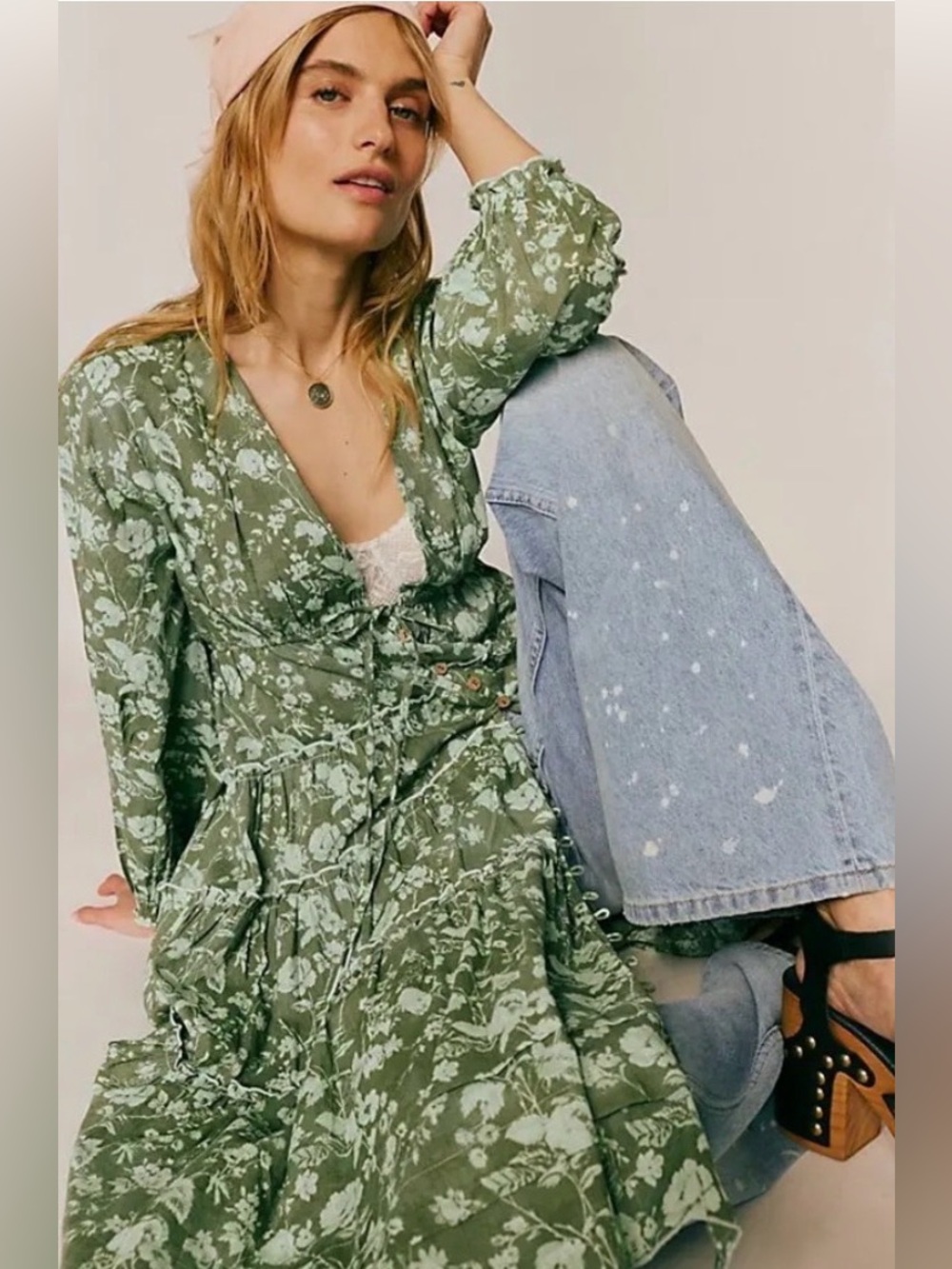 Freepeople Bohemian Floral Maxi Dress in Sage Green